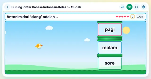 Cuplikan layar game Burung Pintar Bahasa Indonesia