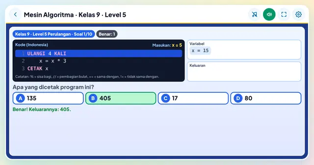 Cuplikan layar game Mesin Algoritma