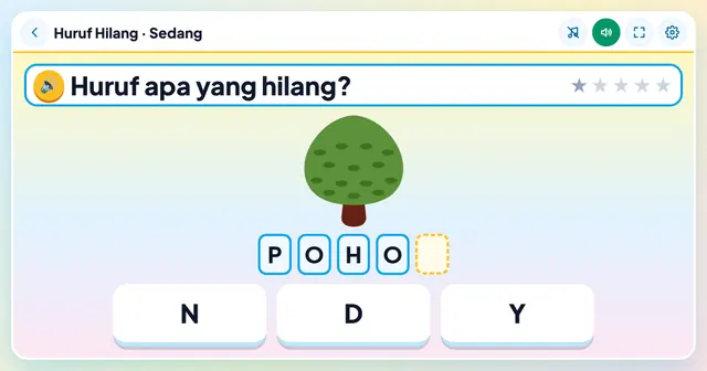 Cuplikan layar game Huruf Hilang
