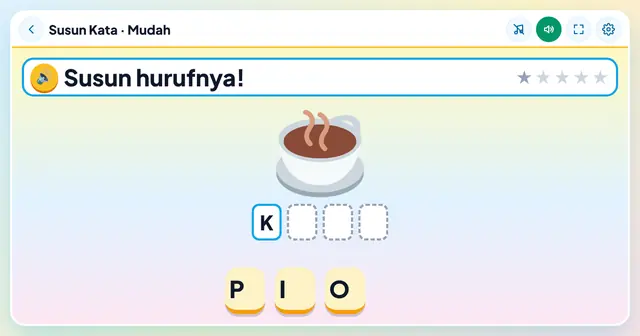 Cuplikan layar game Susun Kata (PAUD/TK)