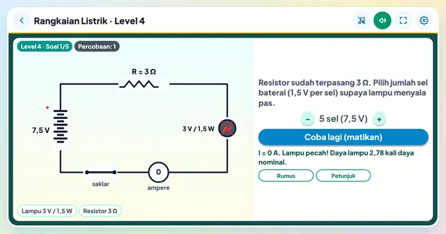 Cuplikan layar game Rangkaian Listrik